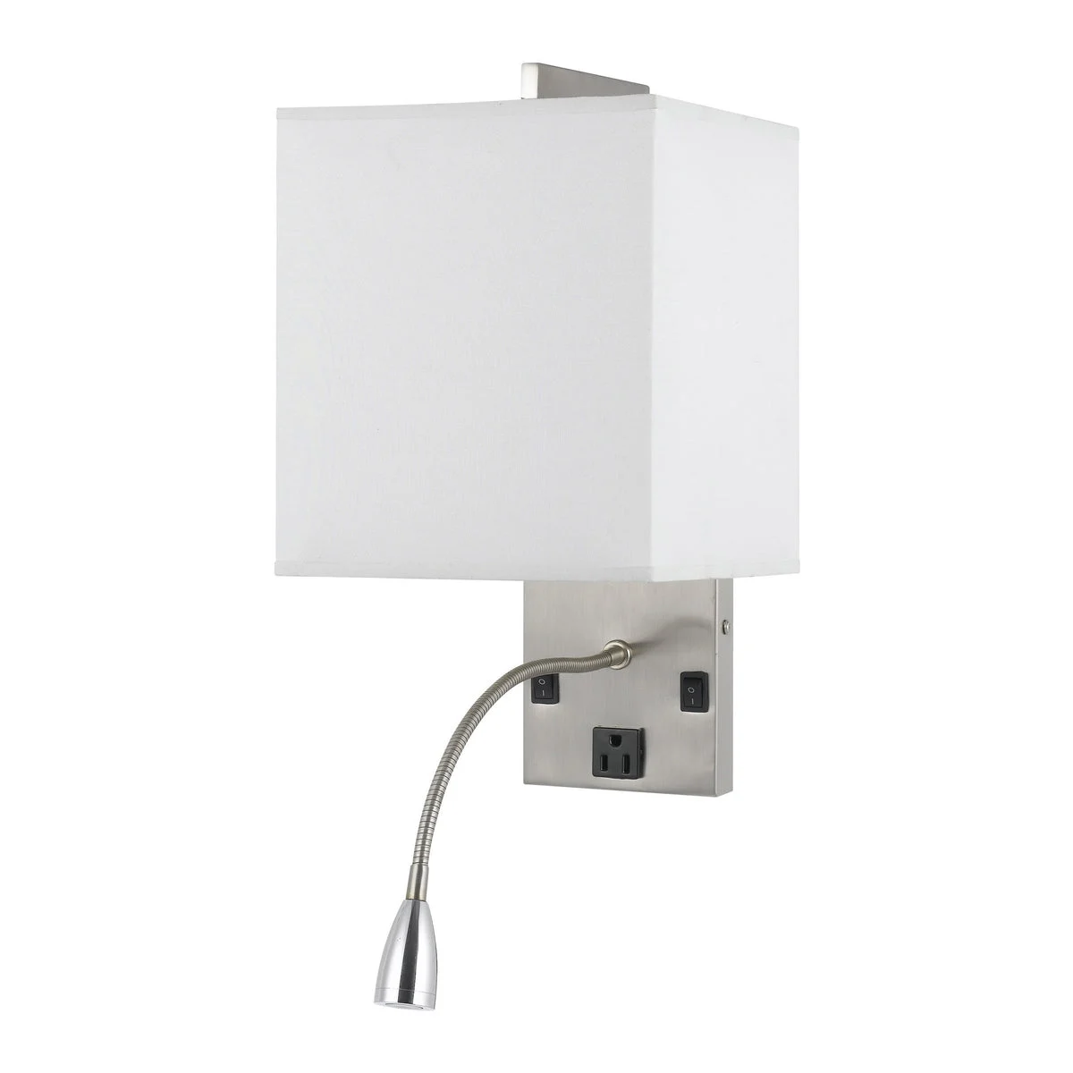 Benzara Metal Wall Lamp with Rectangular Shade and Gooseneck Reading Light, Silver