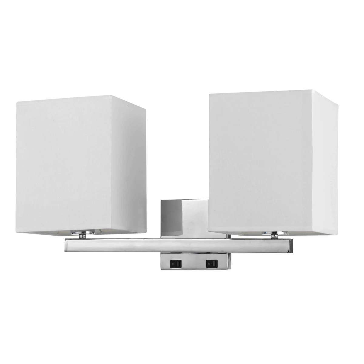Benzara 2 Square Wall Lamp with Conjoined Metal Tubular Support, White and Chrome
