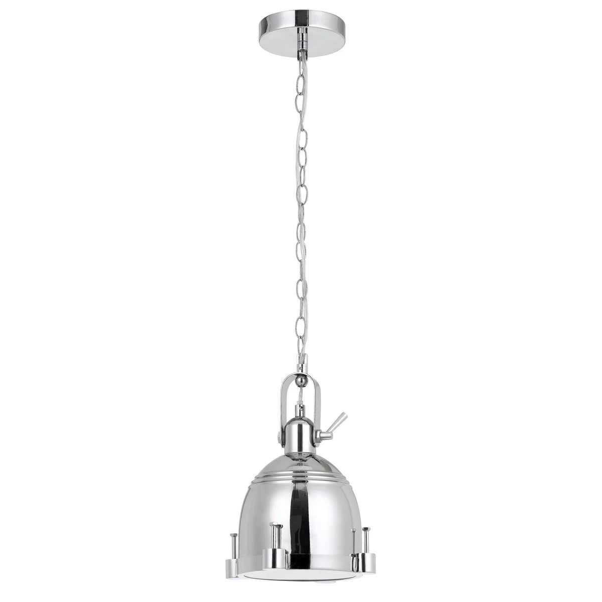 Benzara Metal Round Shade Pendant Lighting with Nail Accents and Chain, Silver