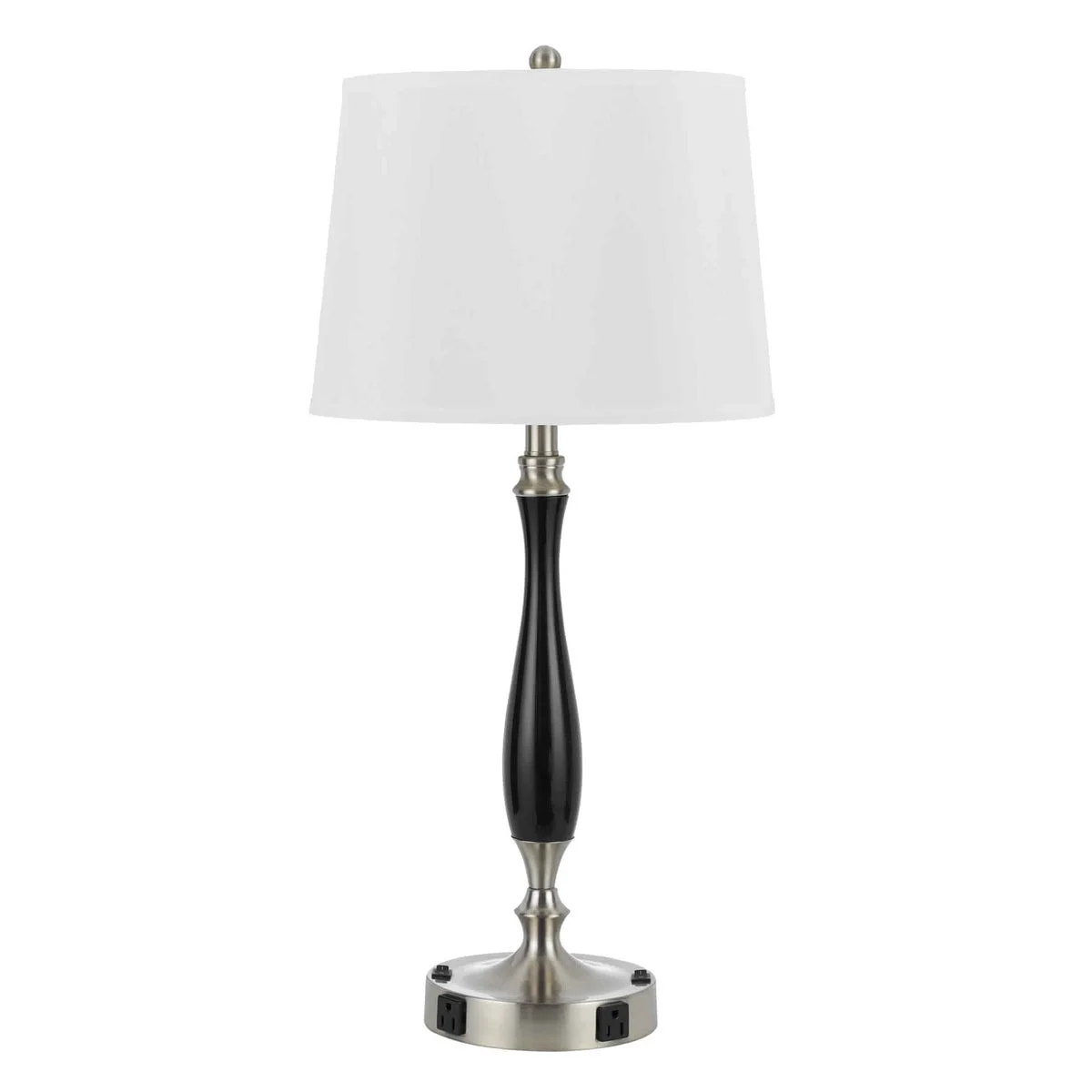 Benzara 60 X 2 Watt Metal Frame Night Stand Lamp with Fabric Shade, White and Black