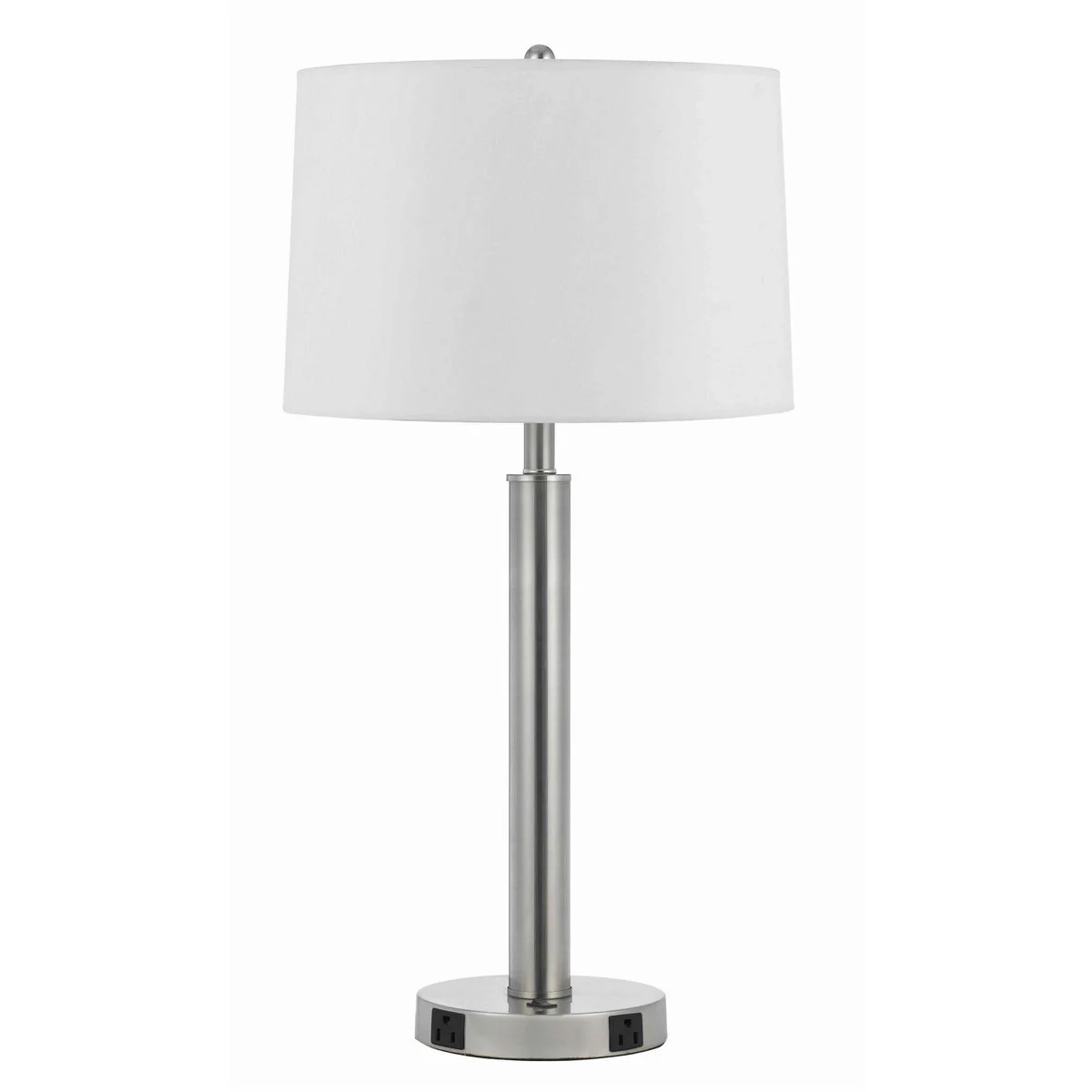 Benzara Metal Table Lamp with Tapered Drum Shade and Stalk Support, Silver