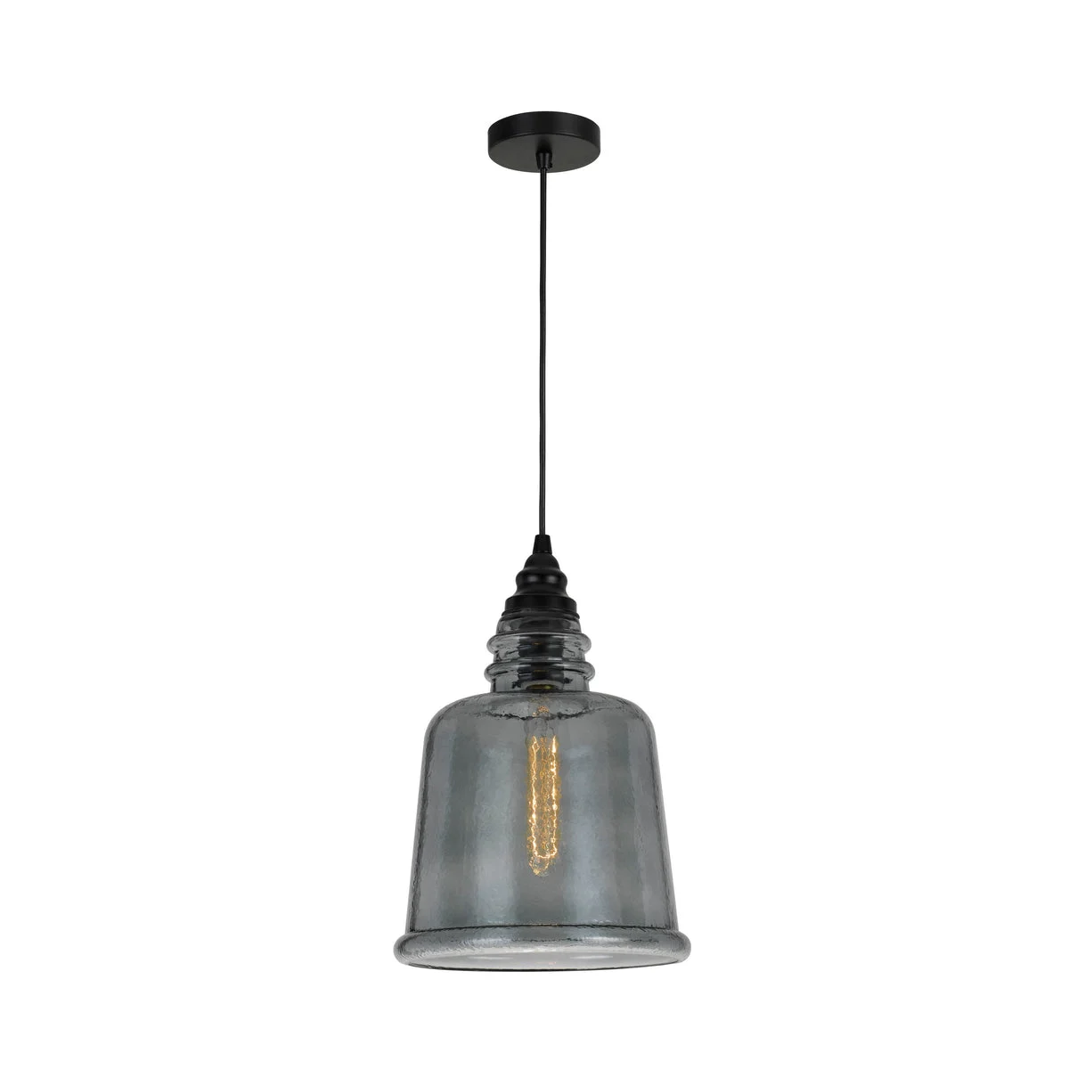 Benzara Elongated Round Glass Shade Pendant Lighting with Hardwired Switch, Gray
