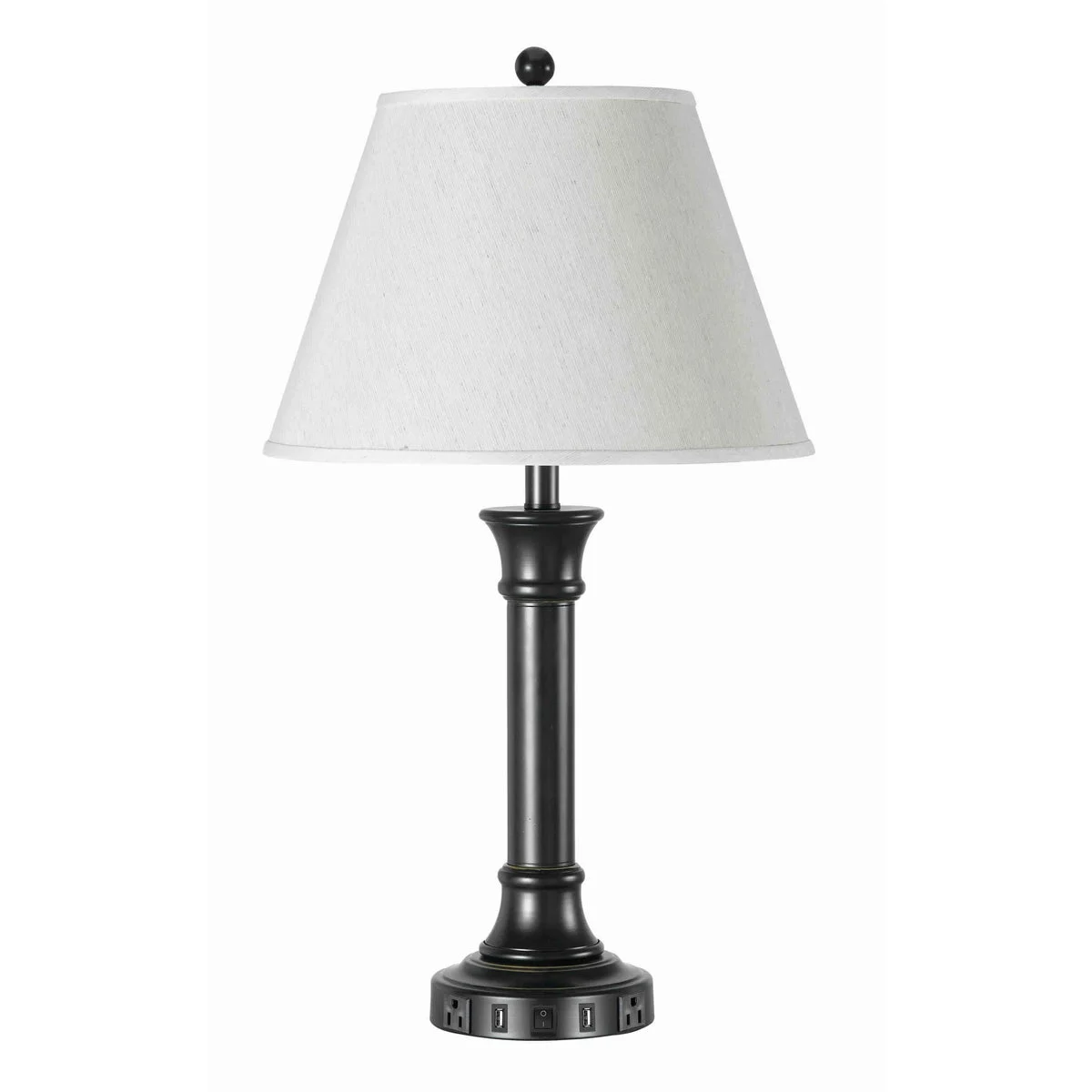 Benzara Metal Table Lamp Pedestal Base and 2 Power Outlet, Black and White