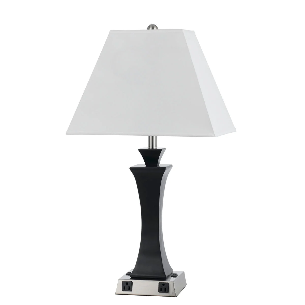Benzara 60 X 2 Watt Metal Frame Night Stand Lamp with Power Outlets, White and Black