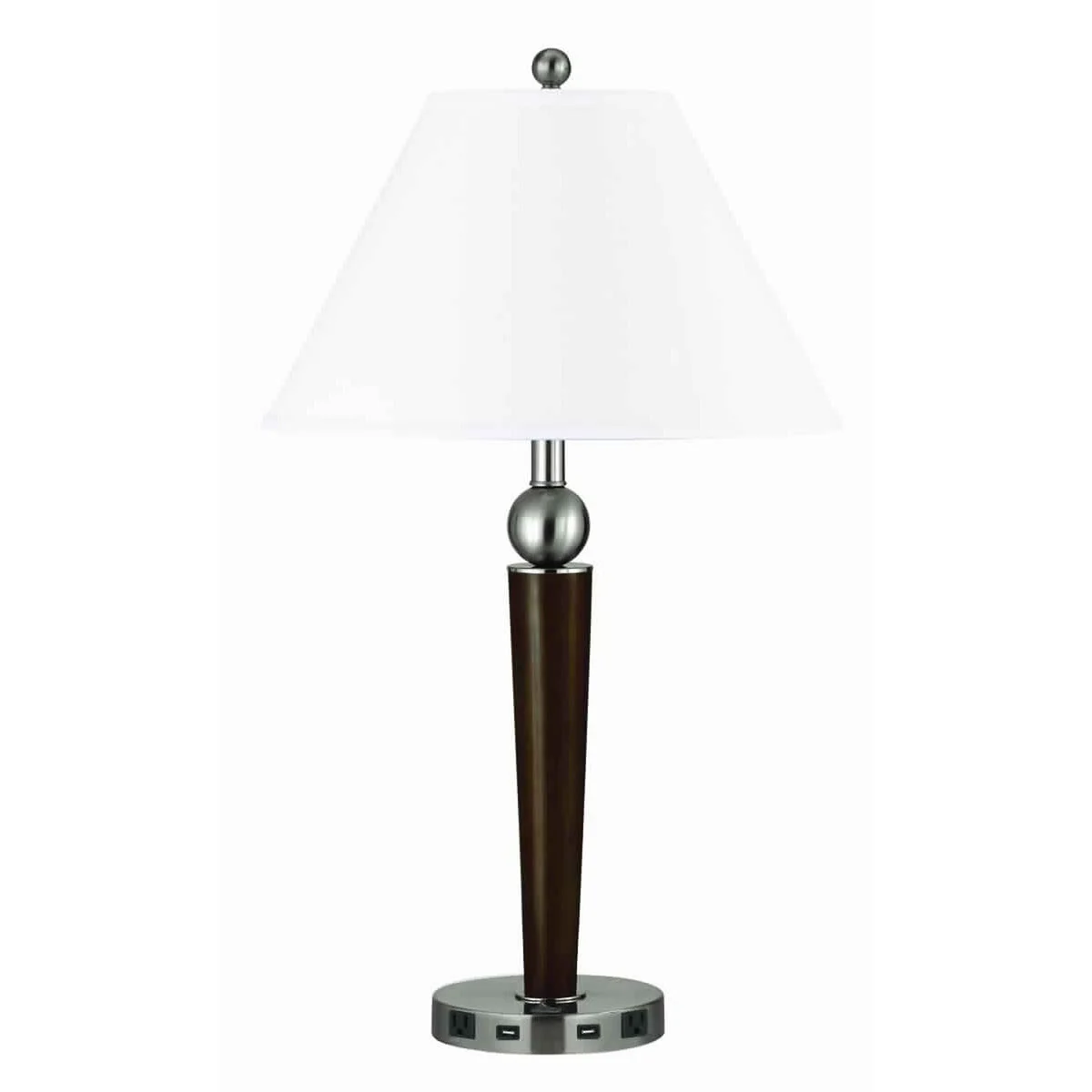 Benzara Fabric Shade Table Lamp with Metal Base and Ball Accent, White and Brown