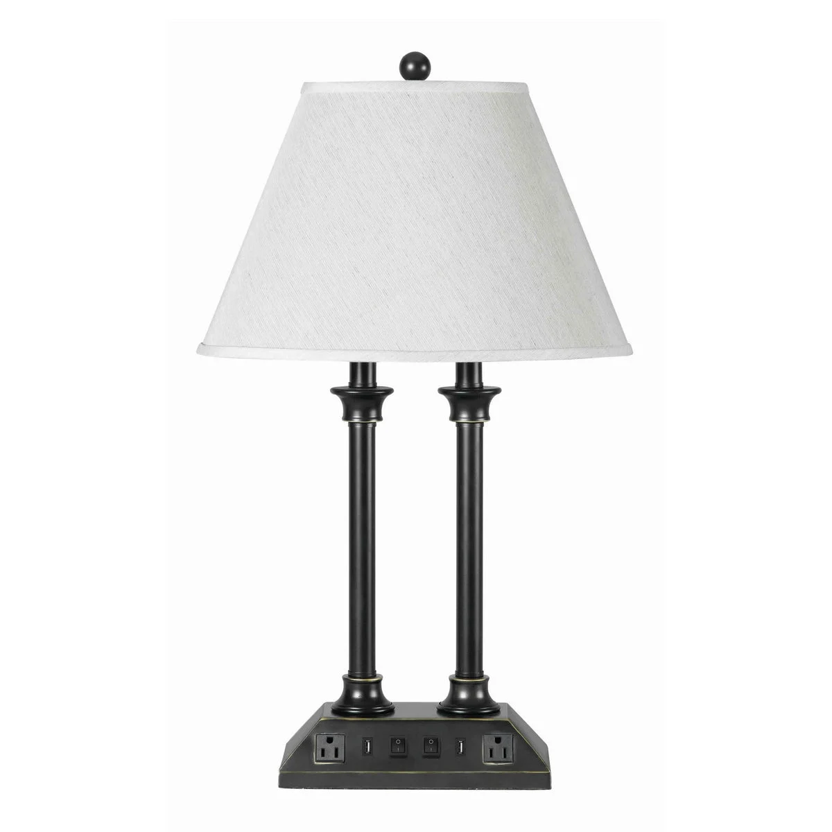 Benzara 60 X 2 Watt Metal Desk Lamp with Fabric Shade and USB Docks, White and Black