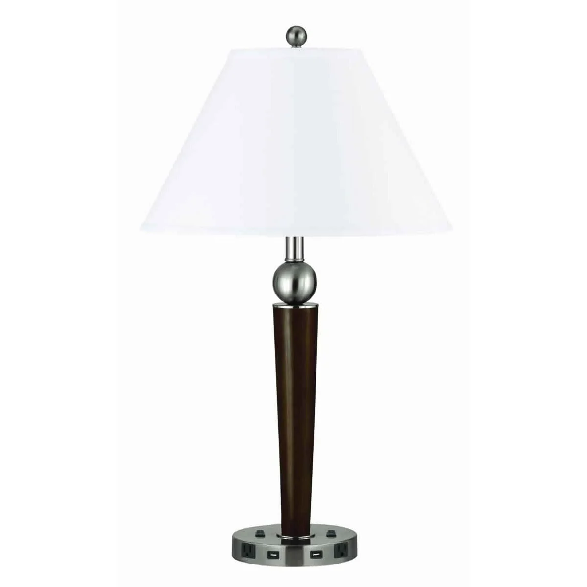 Benzara 60 X 2 Watt Metal Frame Night Stand Lamp with Fabric Shade, White and Brown