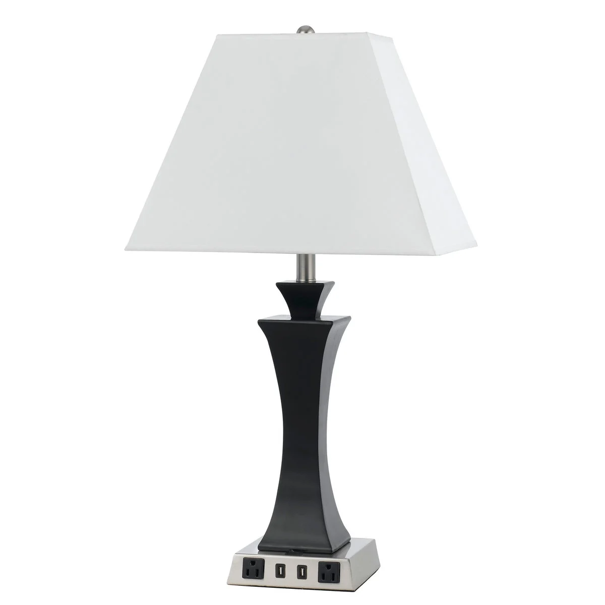 Benzara Night Stand Lamp with 2 Power outlets and 2 USB ports, White and Black