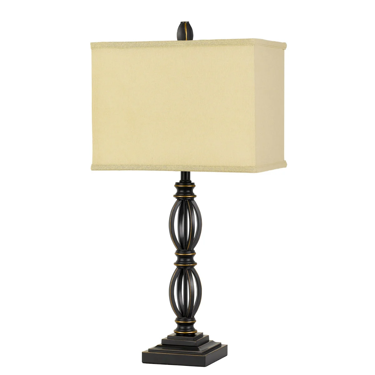 Benzara Rectangular Fabric Shade Table Lamp with Twisted Metal Base, Dark Bronze