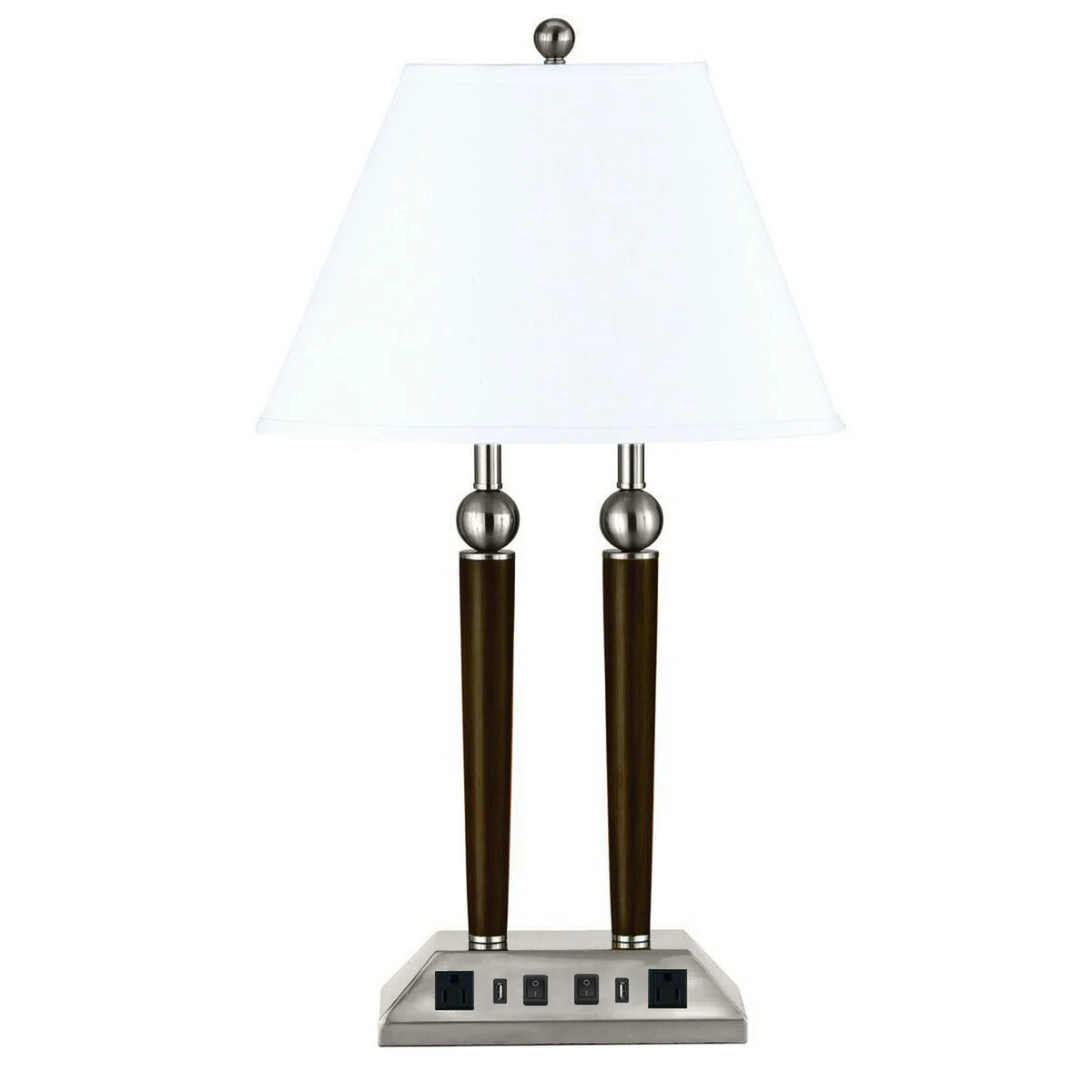 Benzara 60W x 2 Metal Desk Lamp with Empire Shade and Power Strip, Gray and Brown