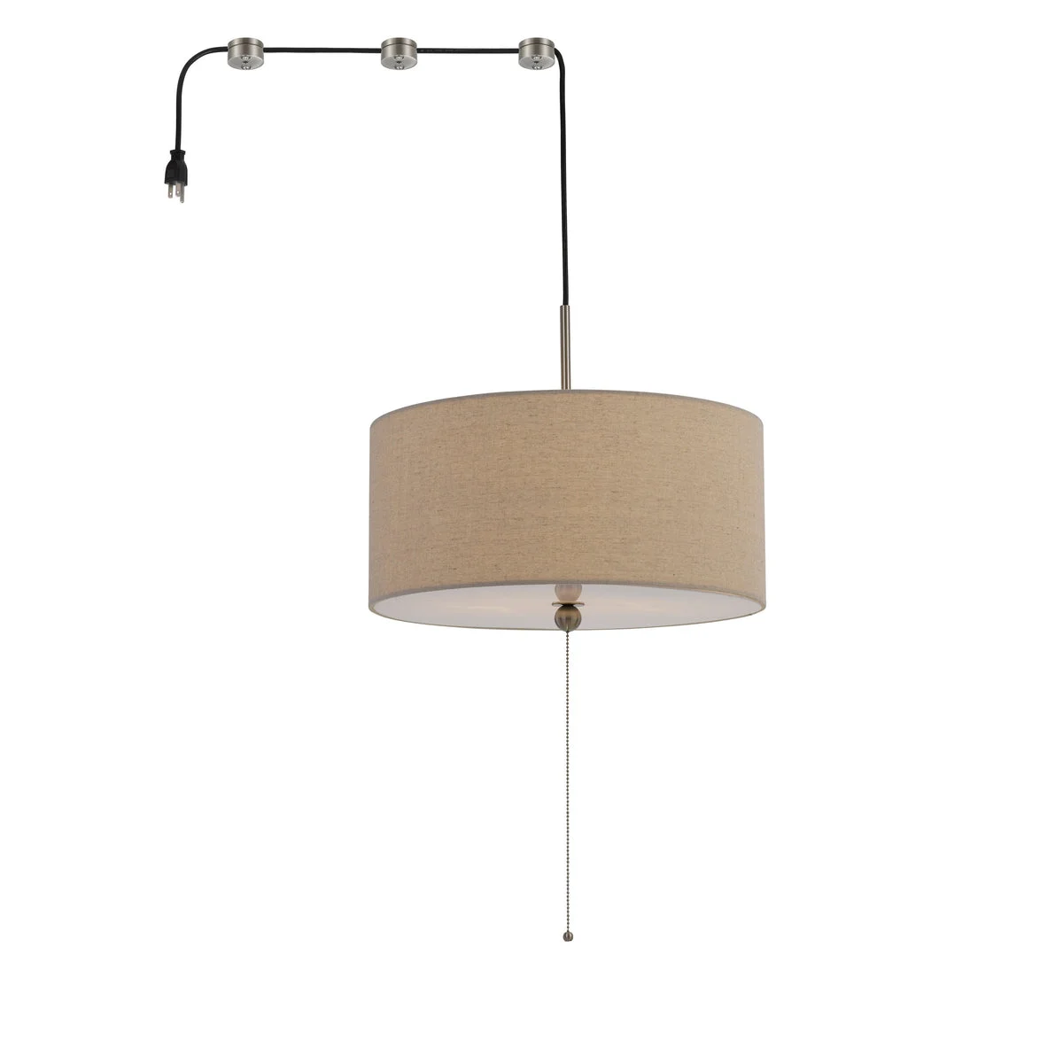 Benzara 60 X 2 Watt Drum Shade Pendant Fixture with 3 Cord Hangers, Beige