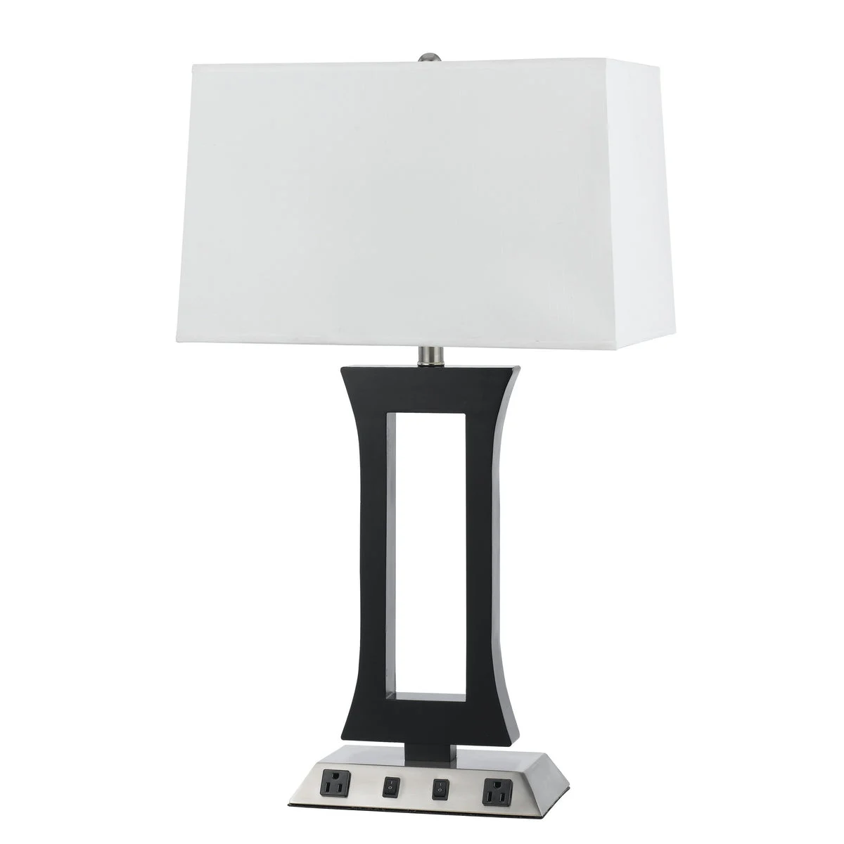 Benzara 60 X 2 Watt Metal Night Stand Lamp with Power Outlets, White and Black