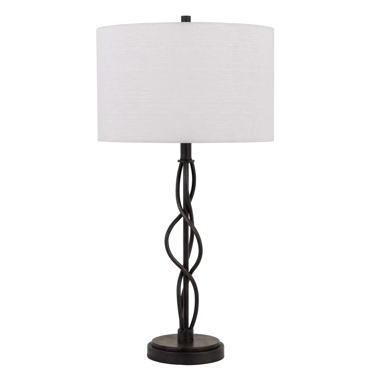 Benzara Round Fabric Shade Table Lamp with Metal Spiral Design Base,White and Black