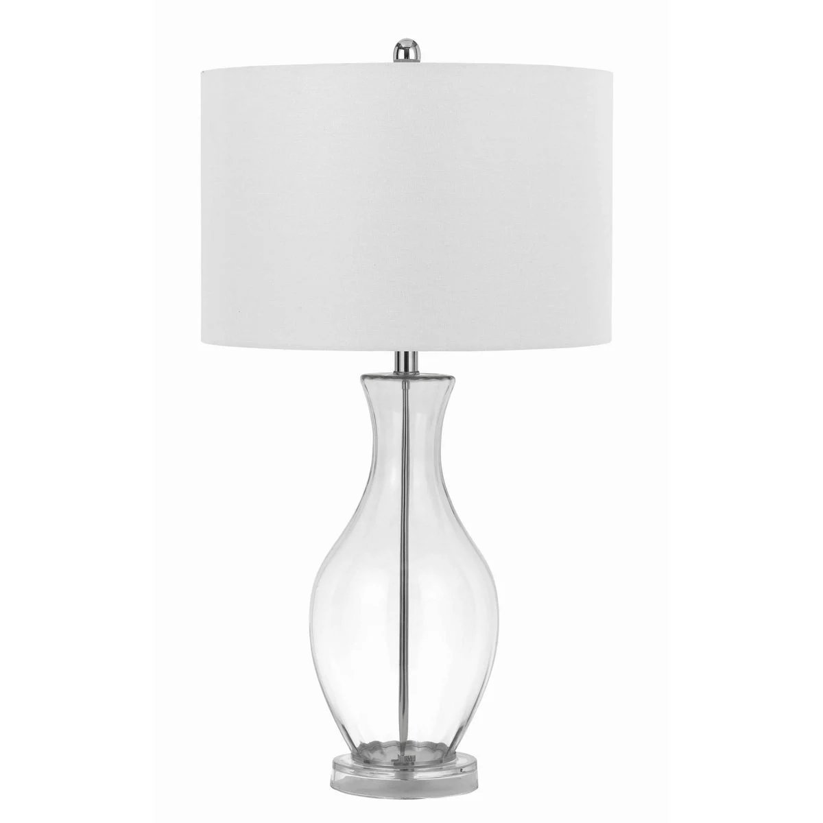 Benzara Fabric Shade Table Lamp with Glass and Metal Base, White and Clear