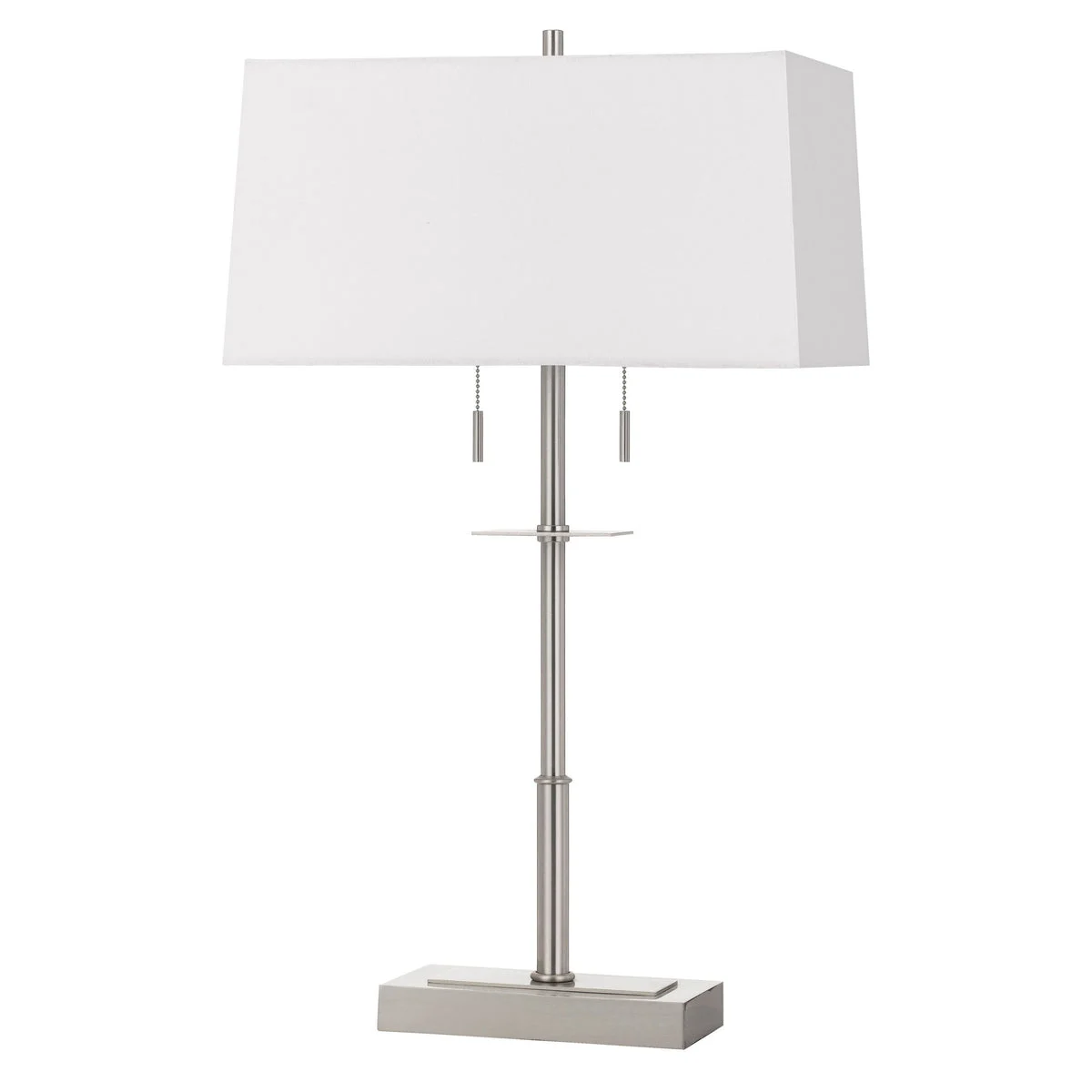 Benzara Metal Table Lamp with Stalk Support and Pull Chain Switch, Silver