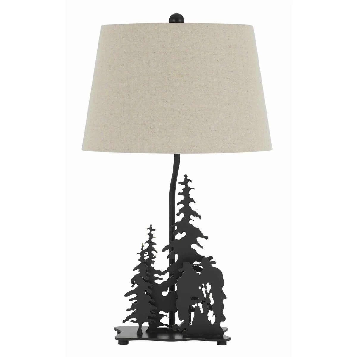 Benzara Tapered Shade Table Lamp with Cowboy Design Metal Base, Beige and Black