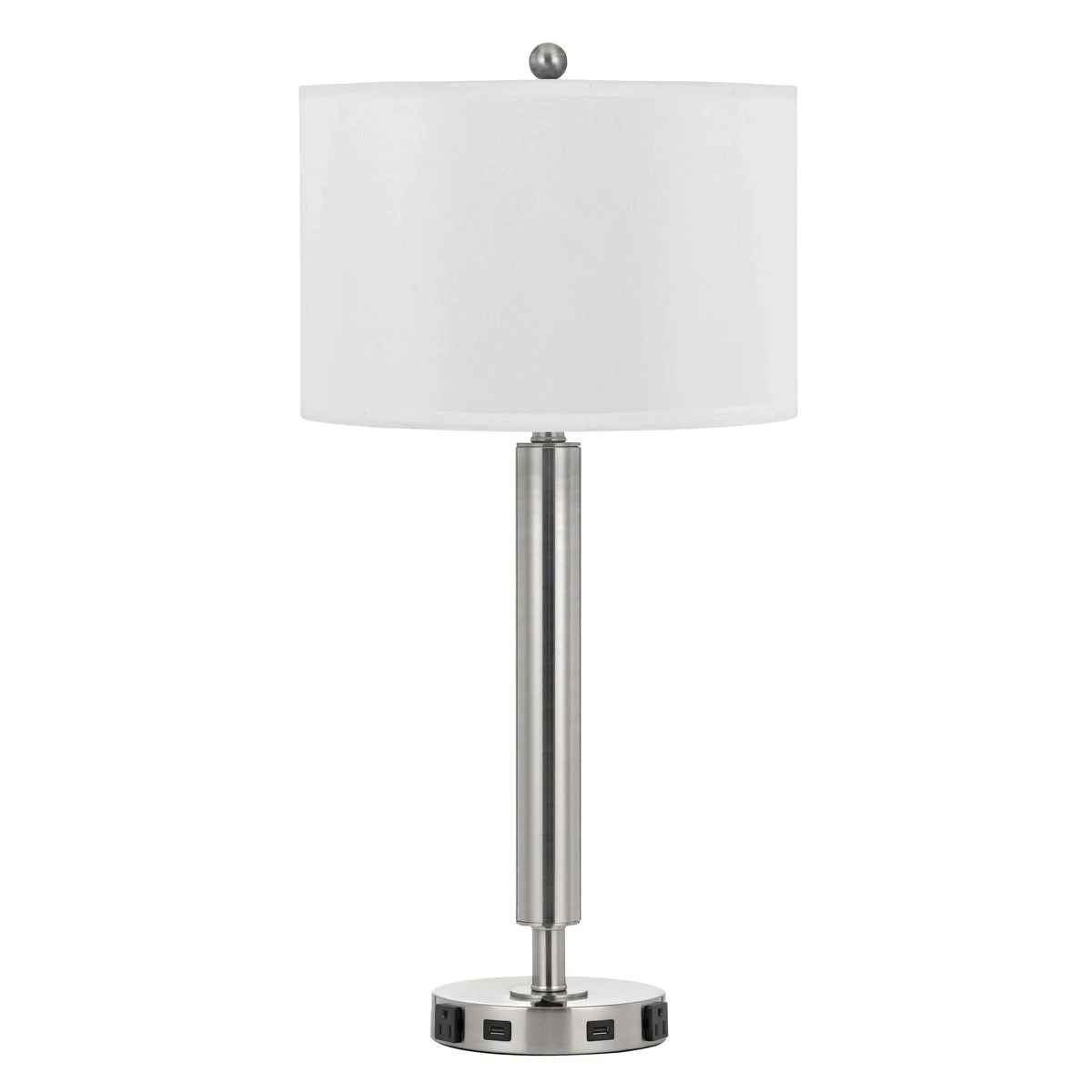 Benzara 100 Watt Metal Frame Night Stand Lamp with Fabric Shade, White and Silver