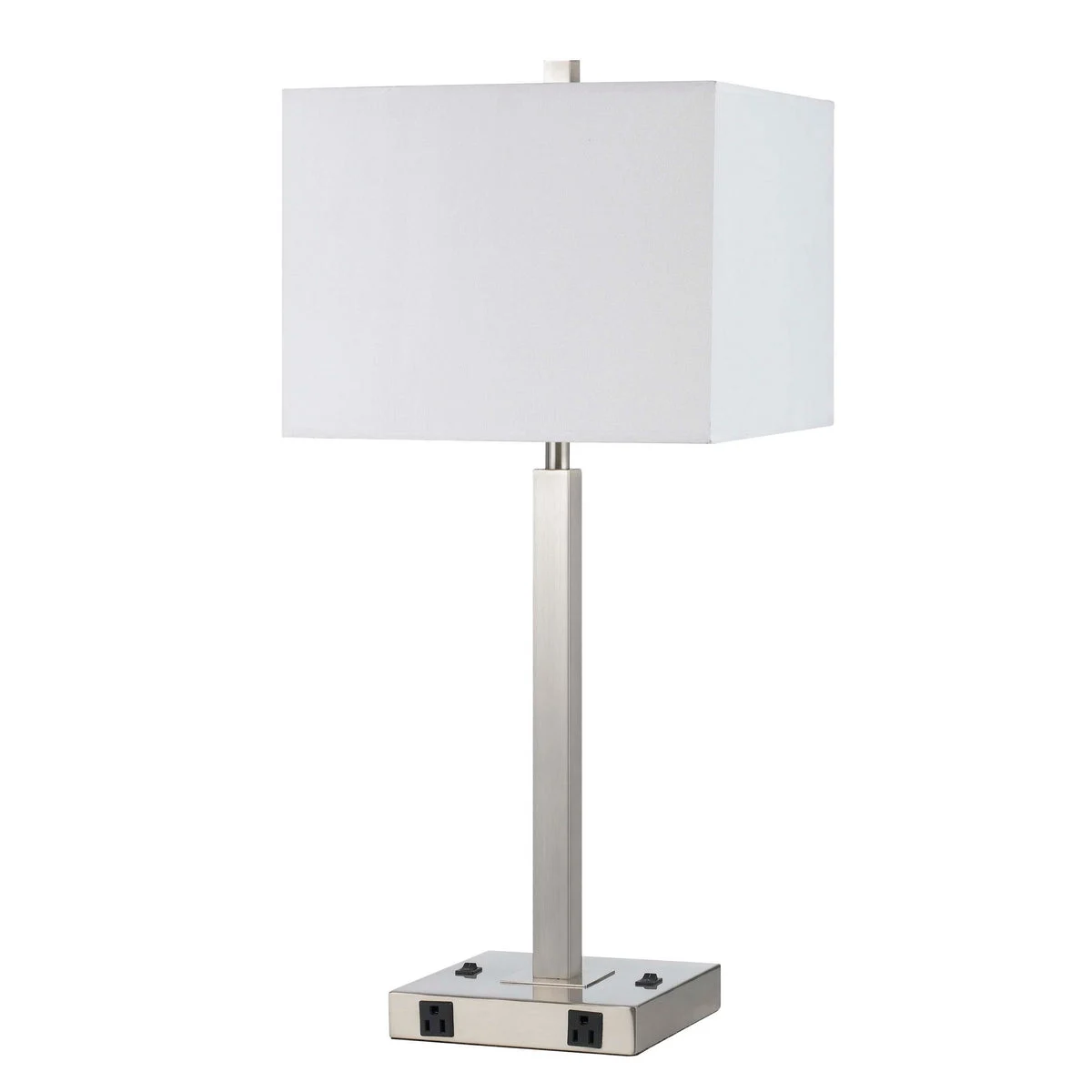Benzara 60 X 2 Watt Metal Night Stand Lamp with Power Outlets, White and Silver