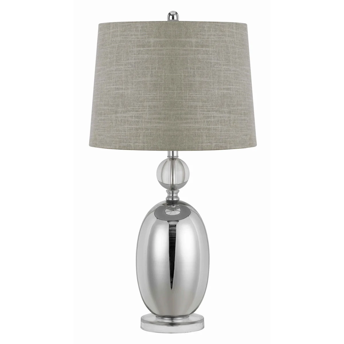 Benzara Fabric Table Lamp with Spherical Glass Base and Ball Accent, Gray and Clear