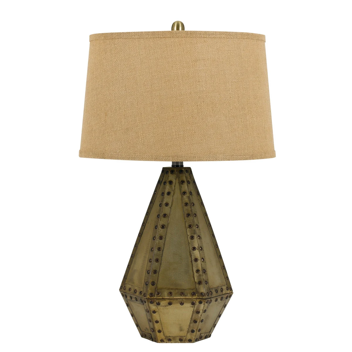 Benzara Metal Table Lamp with Bottle Design Base and Faceted Sides, Antique Gold