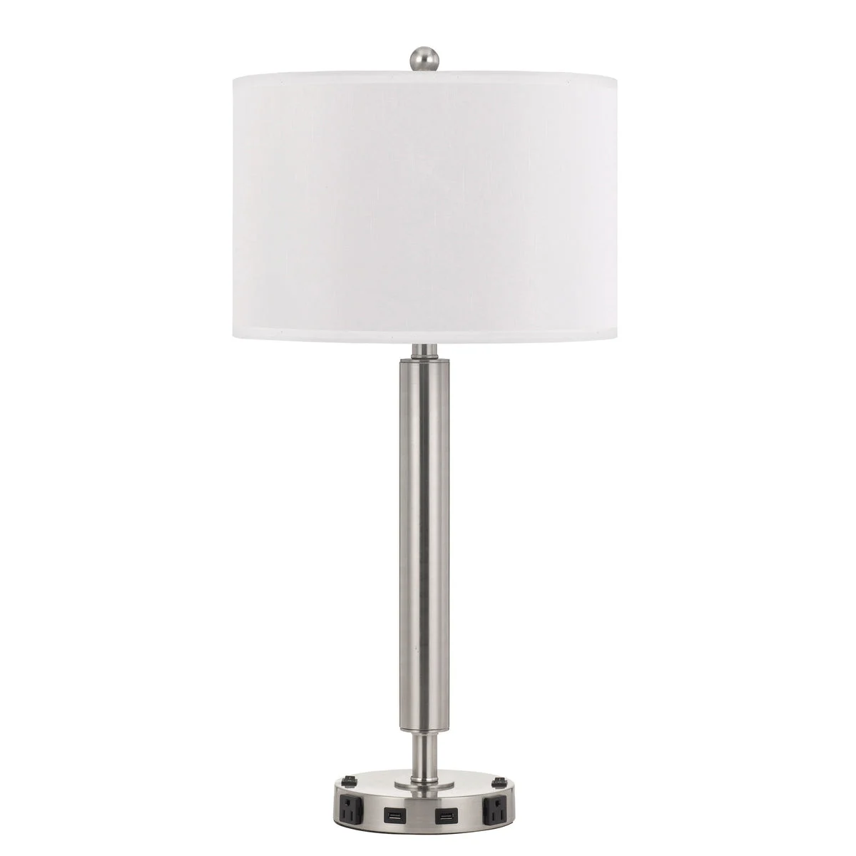 Benzara 60 X 2 Watt Metal Frame Night Stand Lamp with Fabric Shade, White and Silver