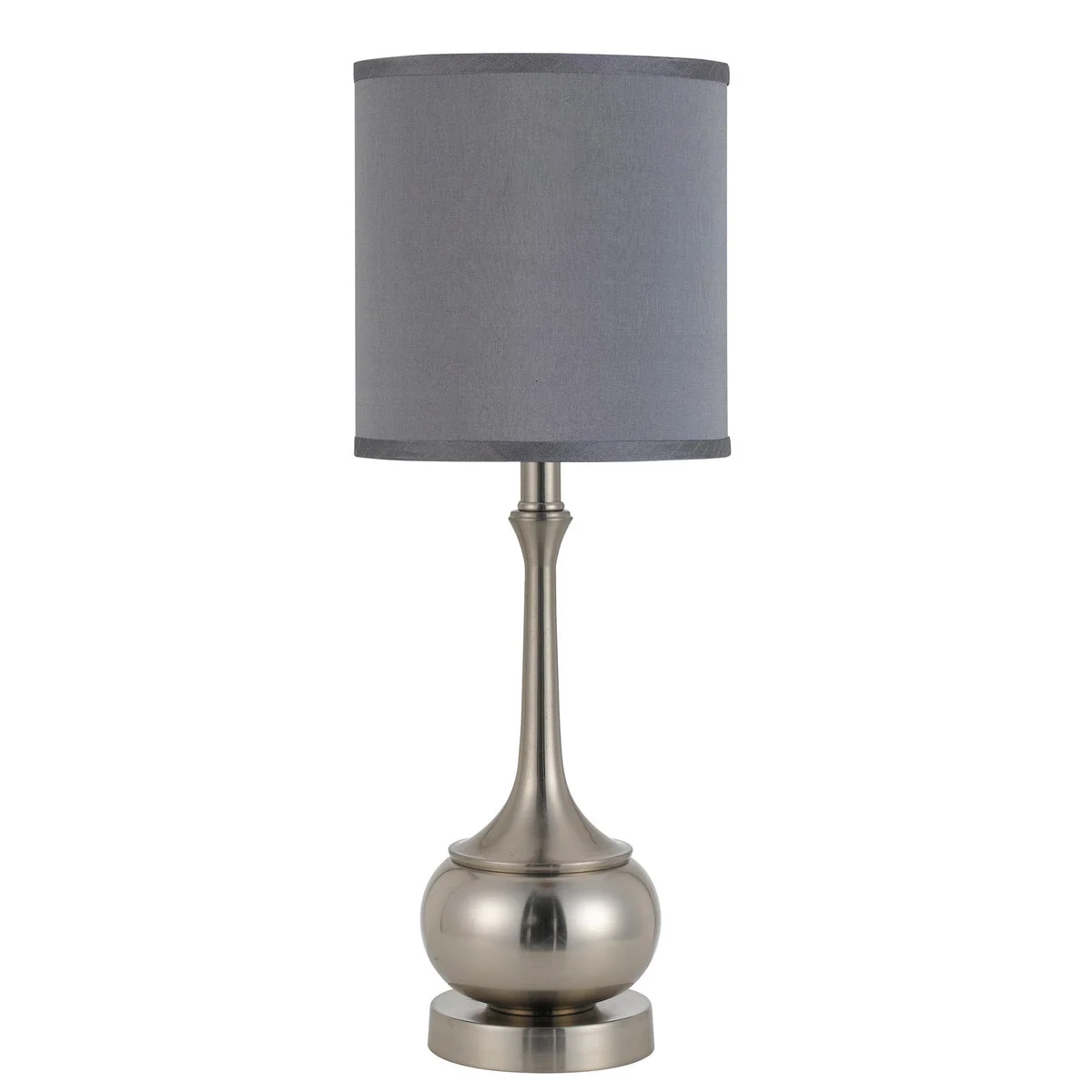 Benzara Elongated Bellied Shape Metal Accent Lamp with Drum Shade, Silver