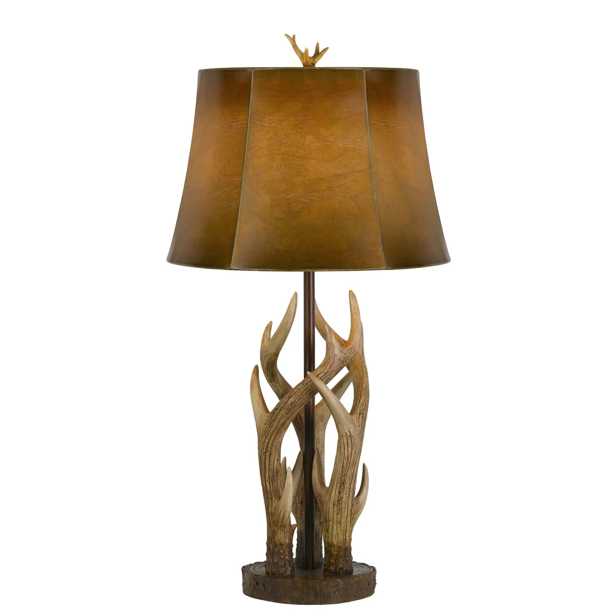 Benzara 150 Watt Leatherette Shade Table Lamp with Antler Polyresin Base, Brown