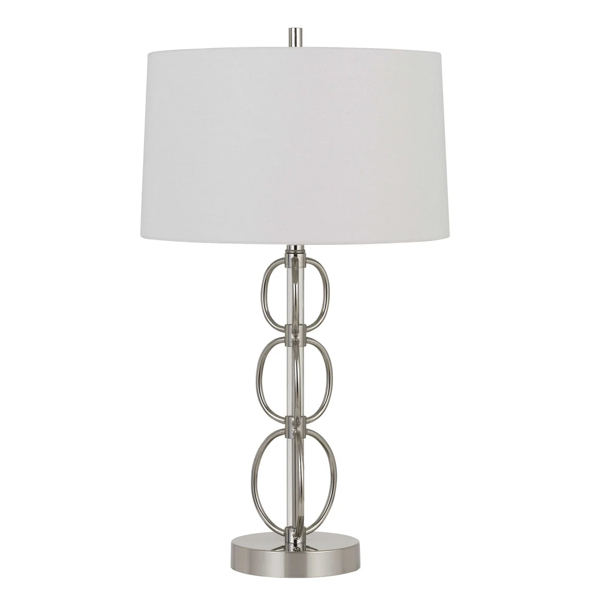Benzara Metal Body Floor Lamp with Ring Design and Fabric Shade, Silver and White