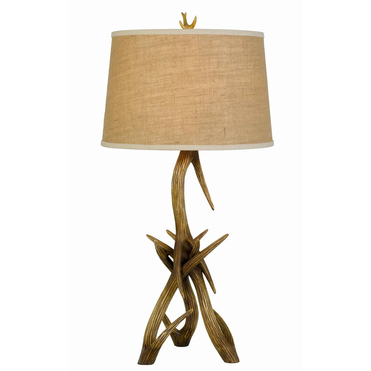 Benzara Textured Fabric Shade Table Lamp with Antler Design Base, Beige and Brown