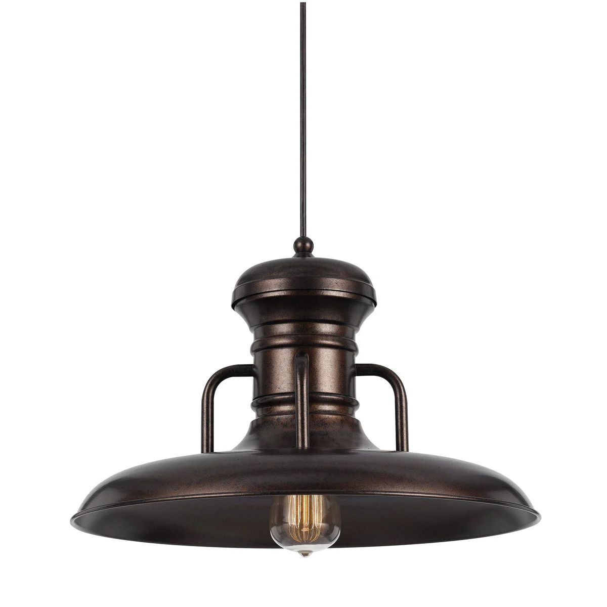 Benzara Industrial Round Shaped Metal Pendant Lighting with Canopy, Rustic Bronze