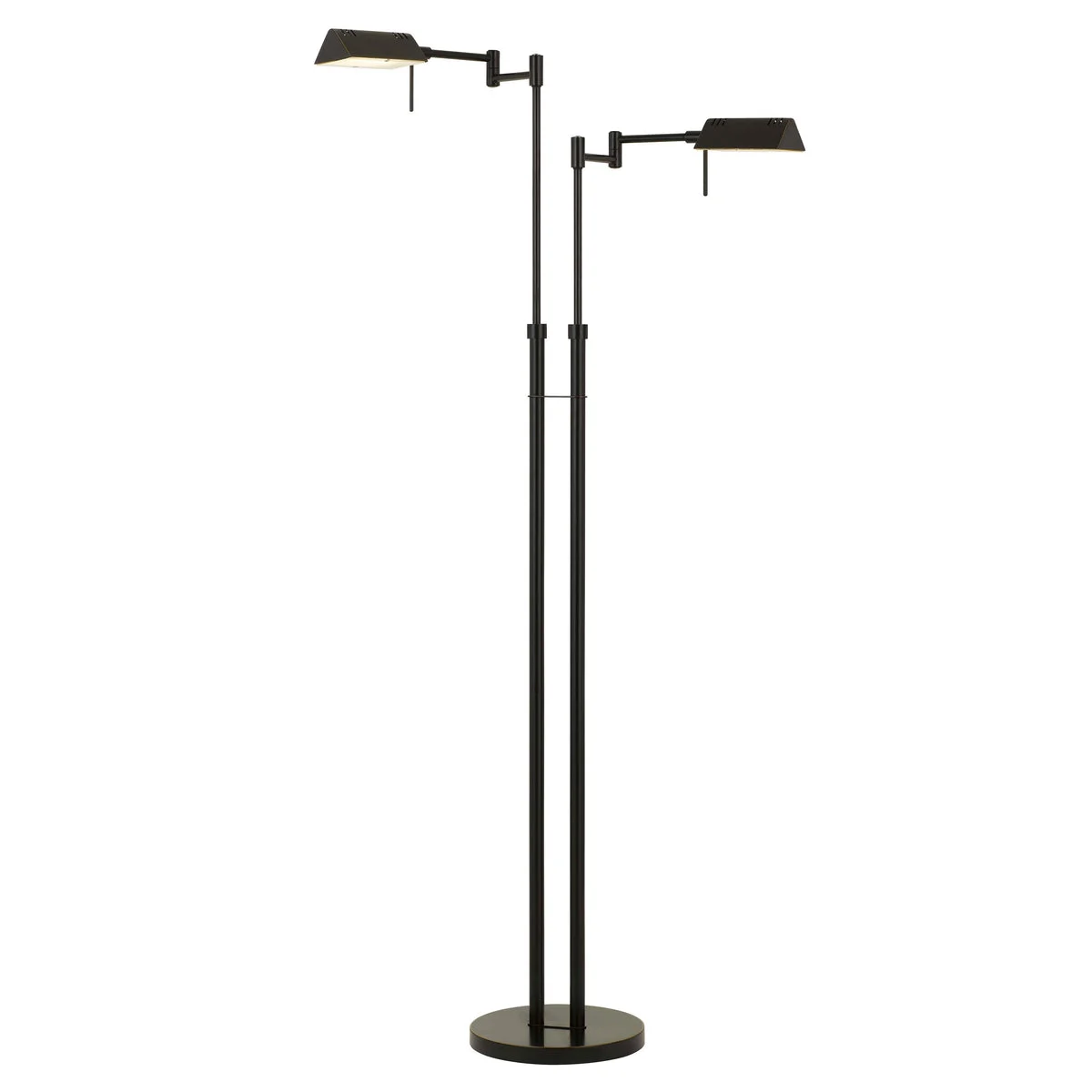 Benzara 2 Light Led Metal Floor Lamp with Swing Arm and adjustable Height, Black