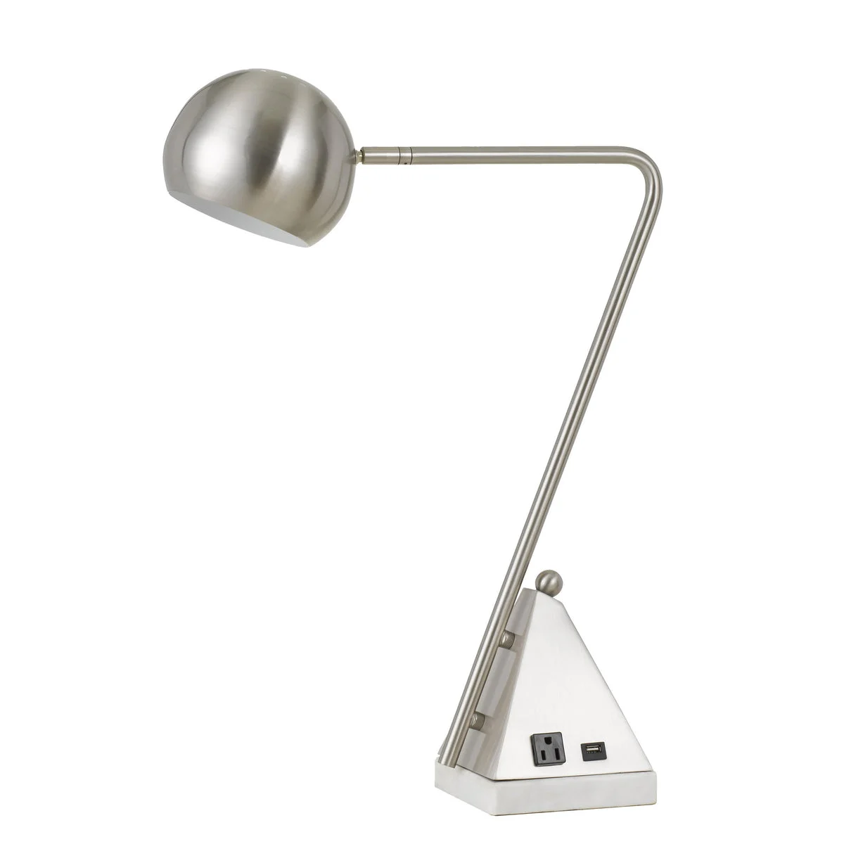 Benzara Marble Base 60W Metal Desk Lamp with 1 Electrical and 1 USB Outlet, Silver