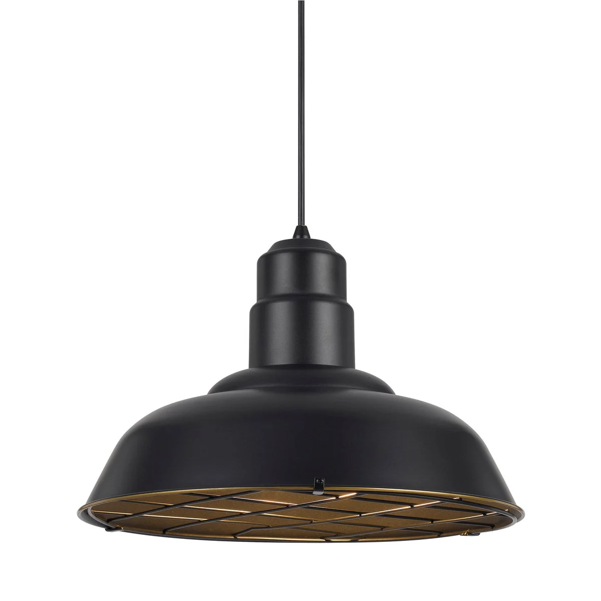 Benzara Metal Round Shade Pendant Lighting with Wire Cage Design Head, Black