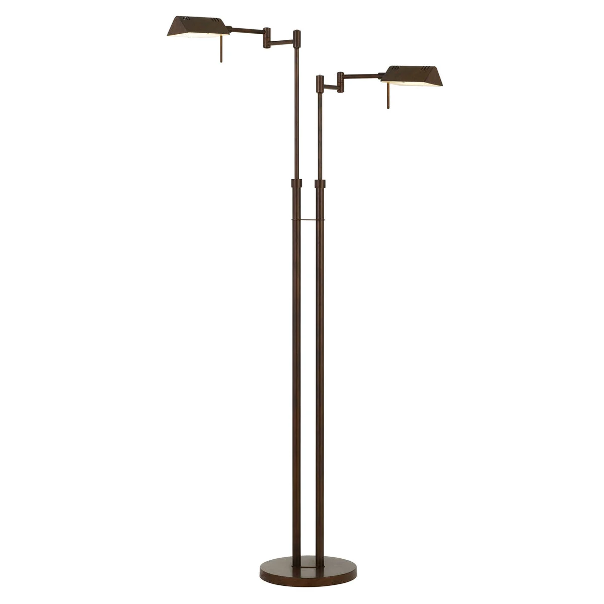 Benzara 2 Light Led Metal Floor Lamp with Swing Arm and adjustable Height, Bronze