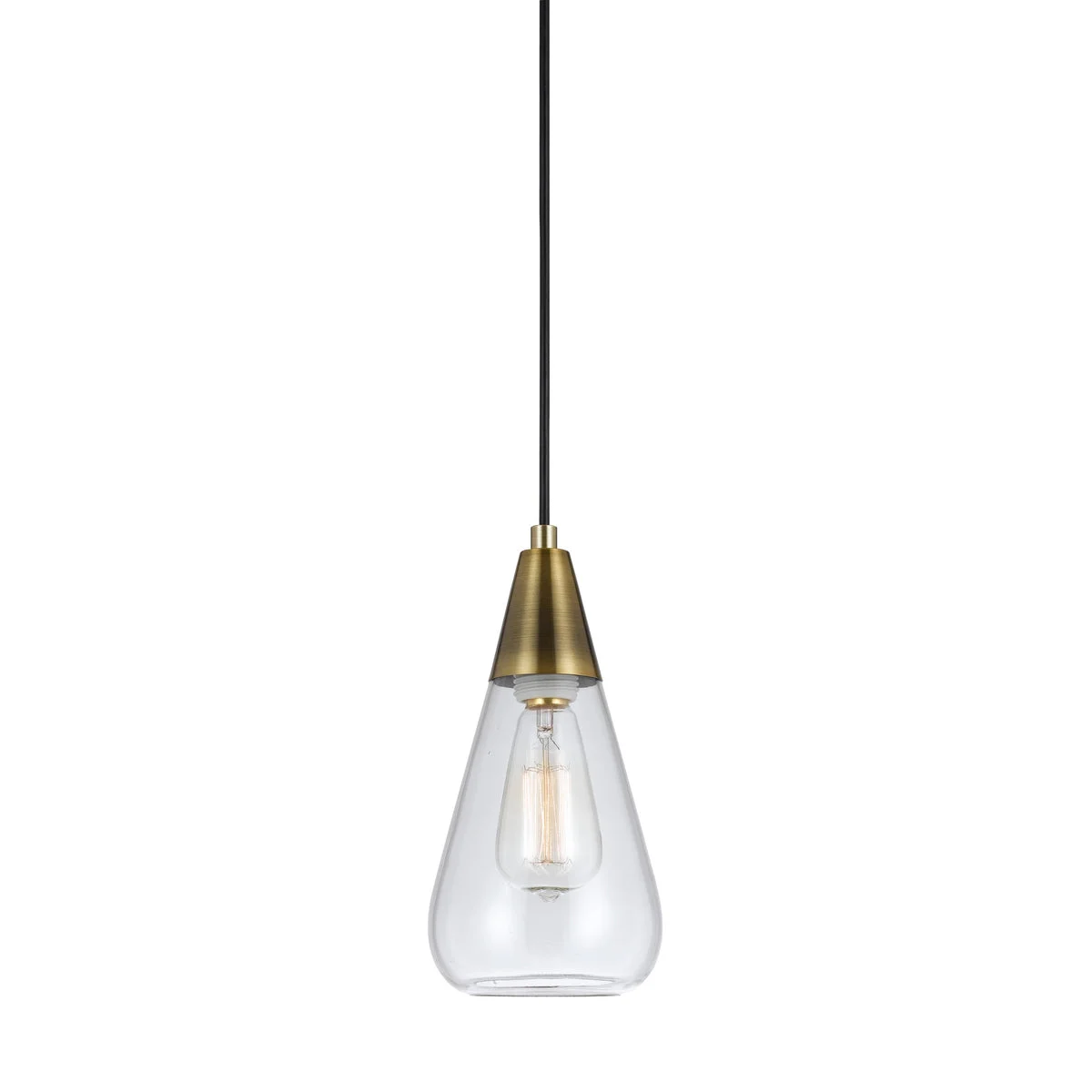 Benzara Conical Shaped Glass Pendant Lighting with Canopy and Brass Accent, Clear