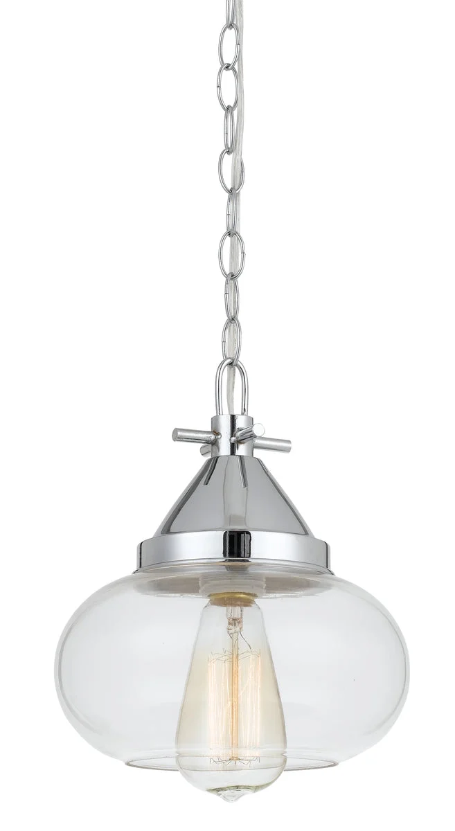 Benzara Round Glass Shade Pendant Lighting with Chain Design Cord, Silver and Clear