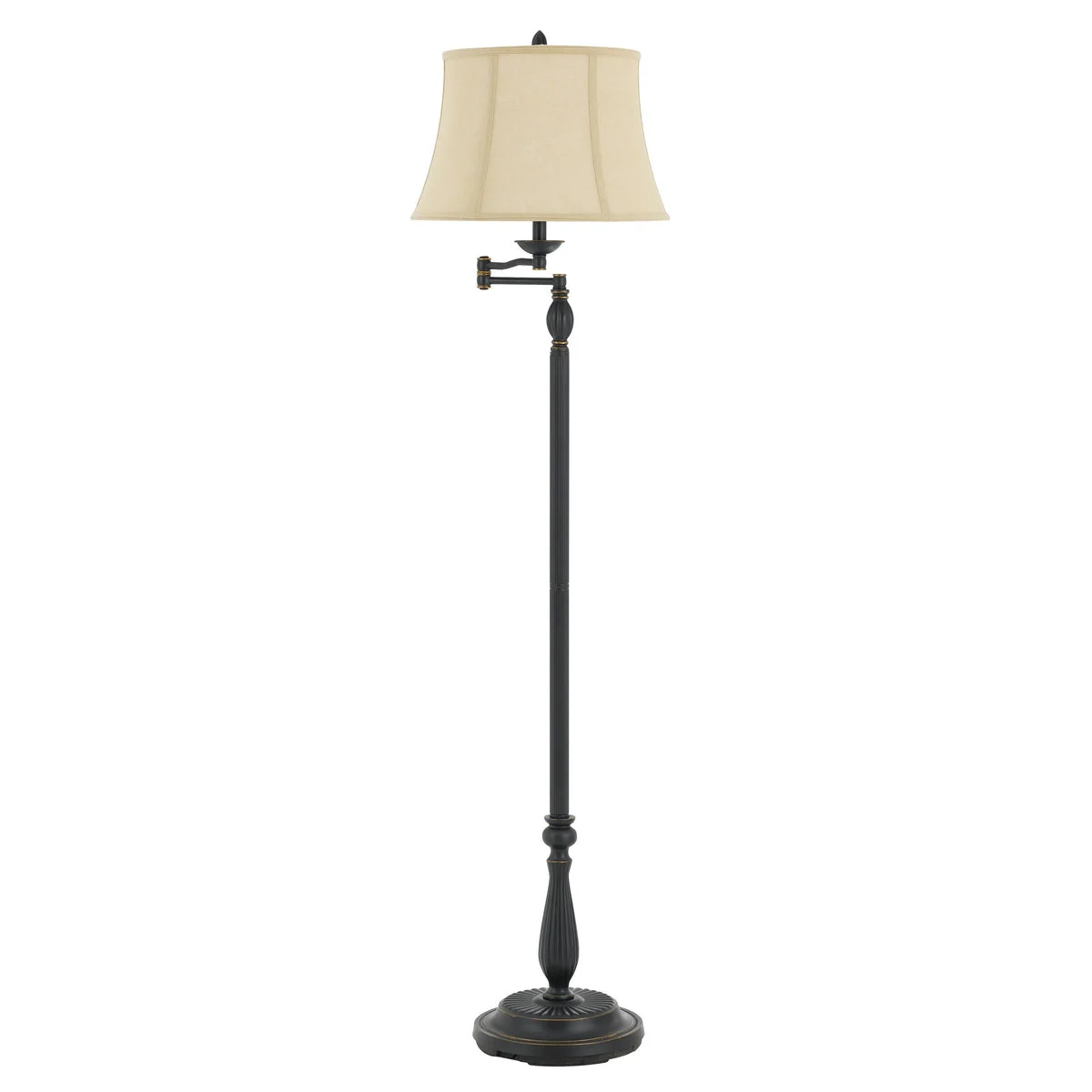 Benzara 150W 3 Way Resin Swing Arm Floor Lamp with Bell Shade,Dark Bronze and Beige
