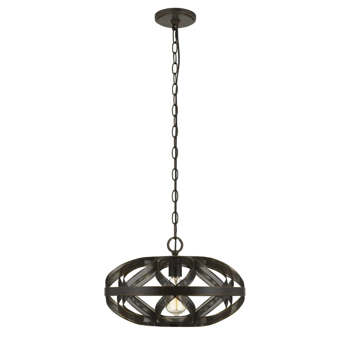 Benzara 60W Twisted Metal Mesh Design Pendant Fixture, Dark Bronze