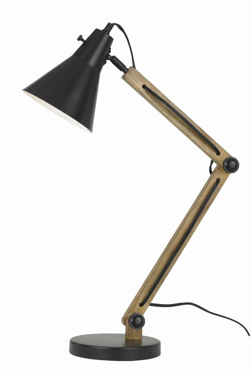 Benzara Metal Desk Lamp with Adjustable Arm and Wooden Stand, Black
