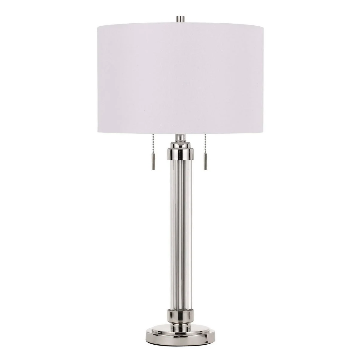 Benzara 60 X 2 Watt Metal and Acrylic Table Lamp with Fabric Shade, White and Silver