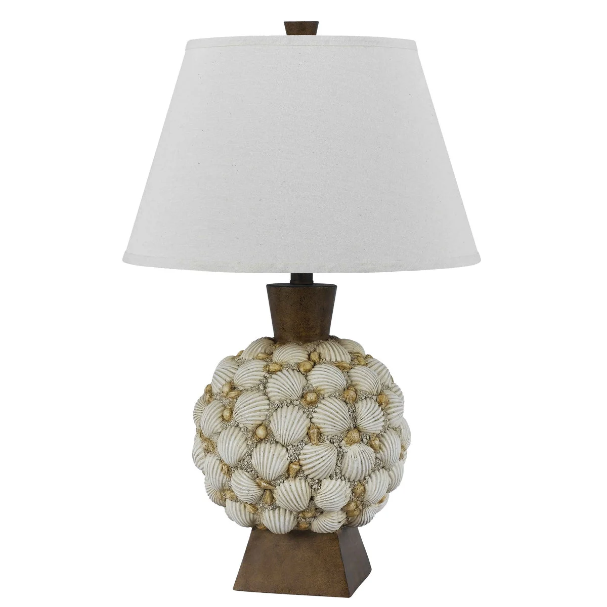 Benzara 150 Watt Seashell Embellished Polyresin Table Lamp, Off White and Brown
