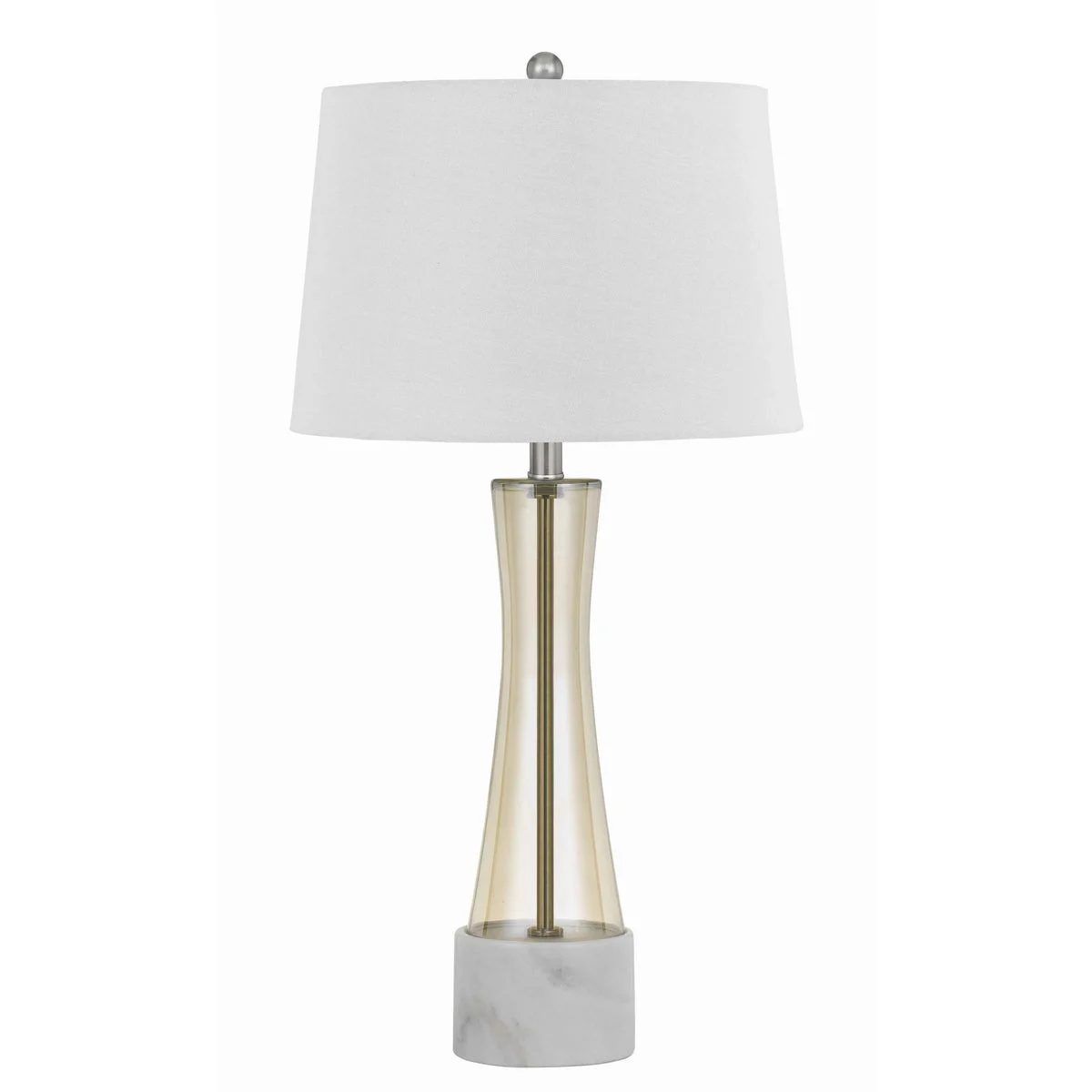 Benzara 3 Way Fabric Table Lamp with Glass and Marble Base, White