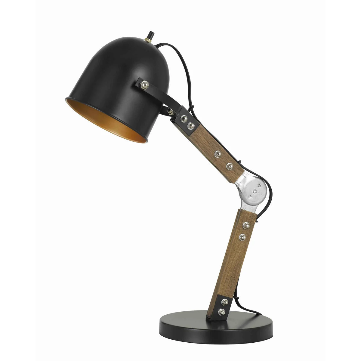 Benzara Swivel and Adjustable Metal Desk Lamp with Wooden Base, Black