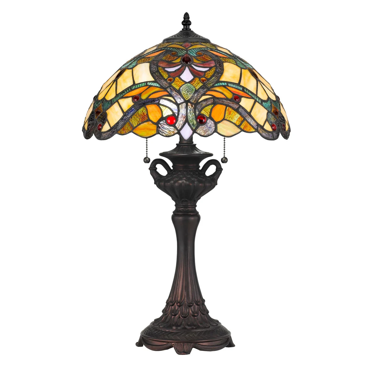 Benzara Polyresin Table Lamp with Glass Shade and Pull Chain Switch, Multicolor