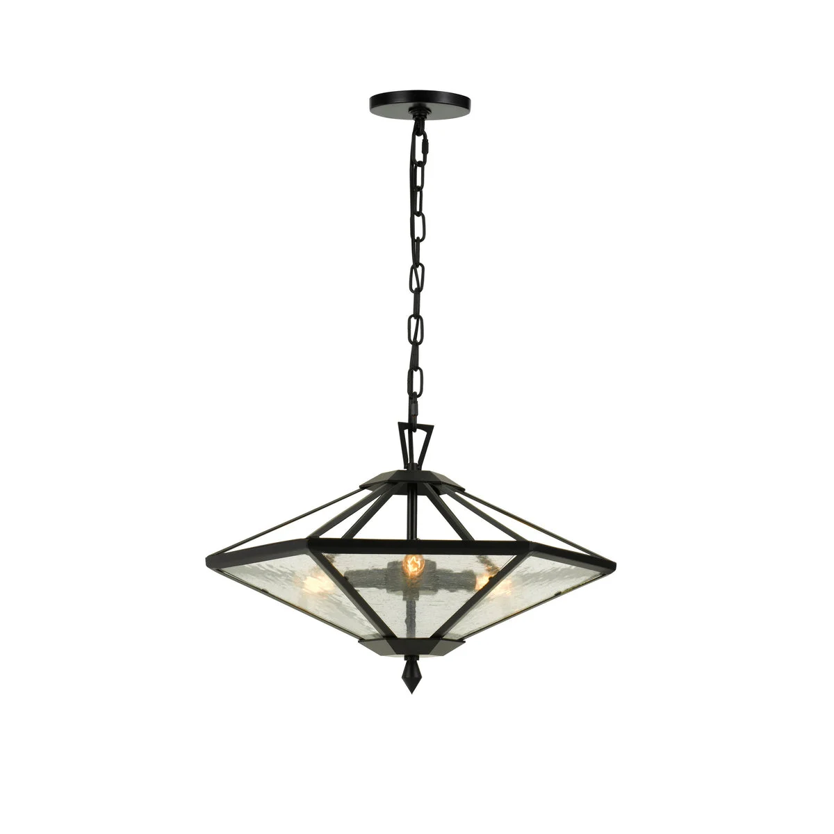 Benzara Geometric Design Metal Frame Pendant Fixture with Chain, Black