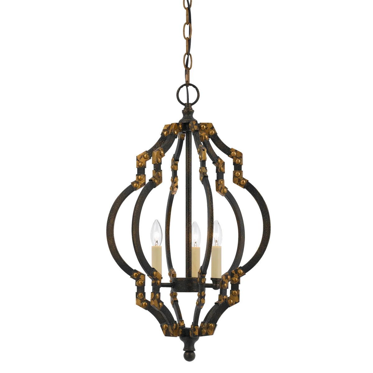 Benzara Quatrefoil Design Metal Frame Pendant Lighting with Rivet Accents, Black