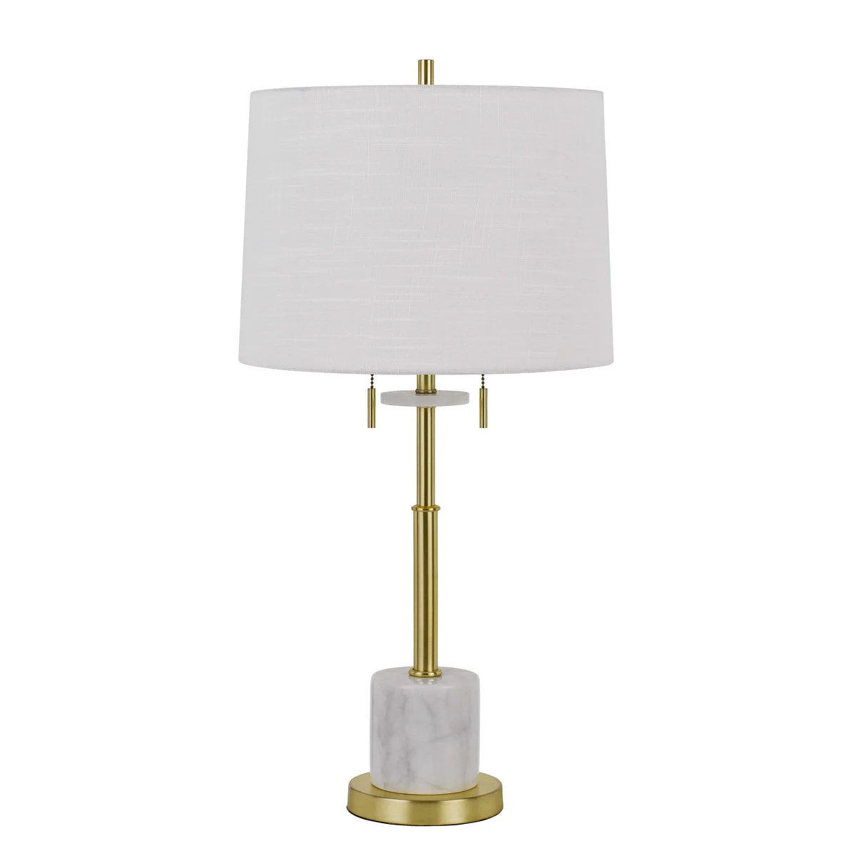 Benzara 60 X 2 Watt Metal Table Lamp with Fabric Drum Shade, White and Gold