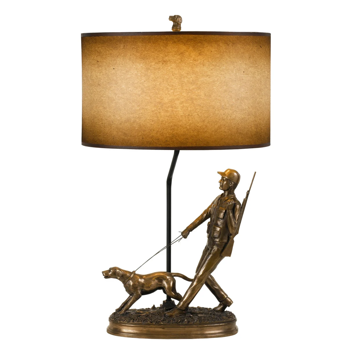Benzara 150 Watt Resin Lamp with Hunting Soldier and Dog Body, Bronze