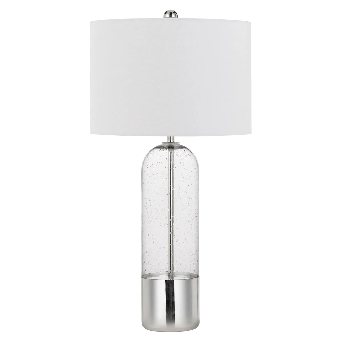 Benzara 3 Way Bubble Glass Table Lamp with Fabric Shade, Set of 2, White and Clear