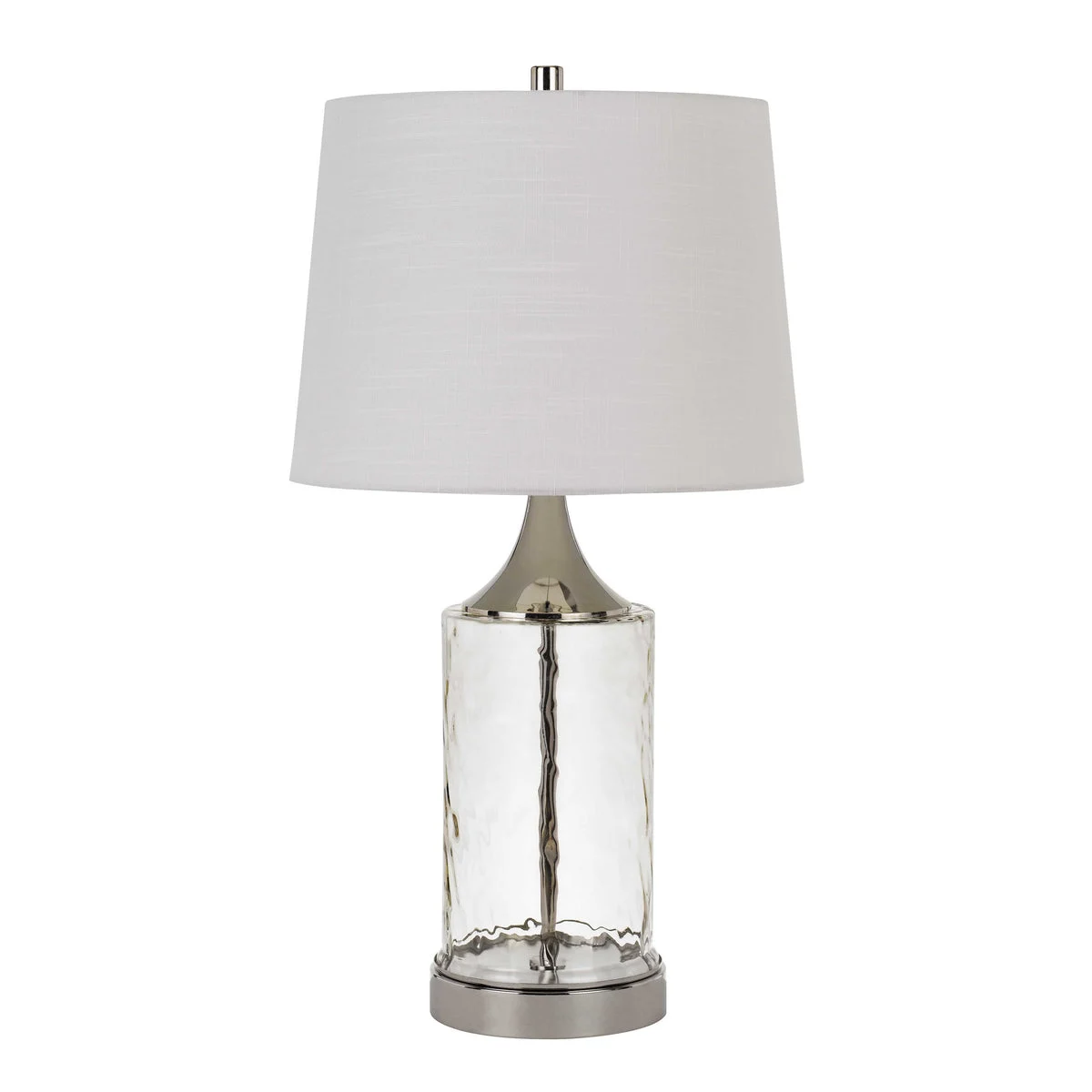 Benzara RippLed Glass Table Lamp with Metal Base, White and Clear